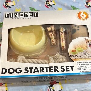 Finepet Dog Starter Set with Plastic Bowls, Collar & Leash, Rope Toy, Fleece